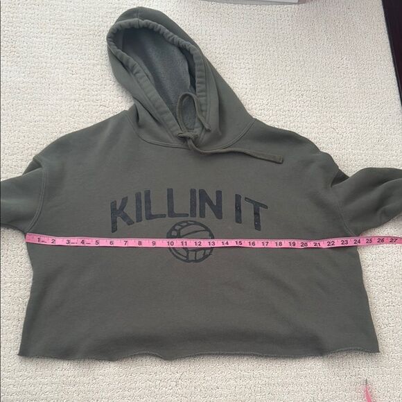 Olive Green 'Killin It' Cropped Volleyball Hoodie Size L - Picture 7 of 7
